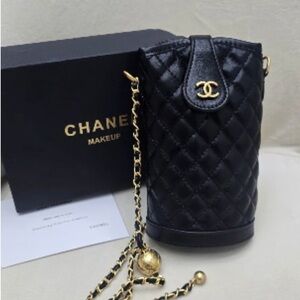 Chanel GWP Black Quilted Cosmetic Case with Gold Accents